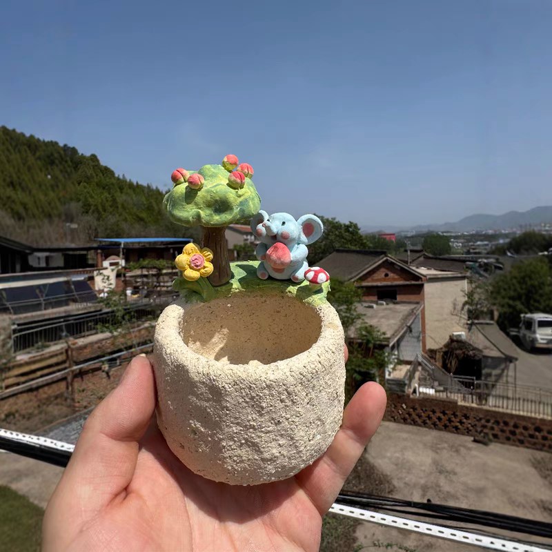 哈猫麦饭石卡通可爱动物立体猪猪盆长颈鹿盆吸水透气番杏多肉花盆
