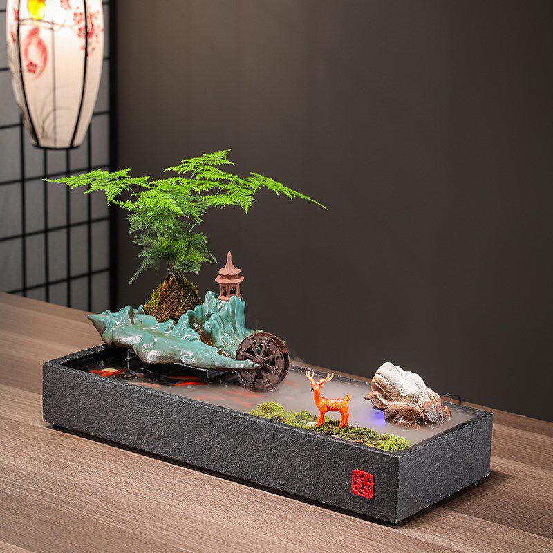 招财循环流水摆件客厅造鱼缸假山水车喷泉盆景装饰生财风水轮转球