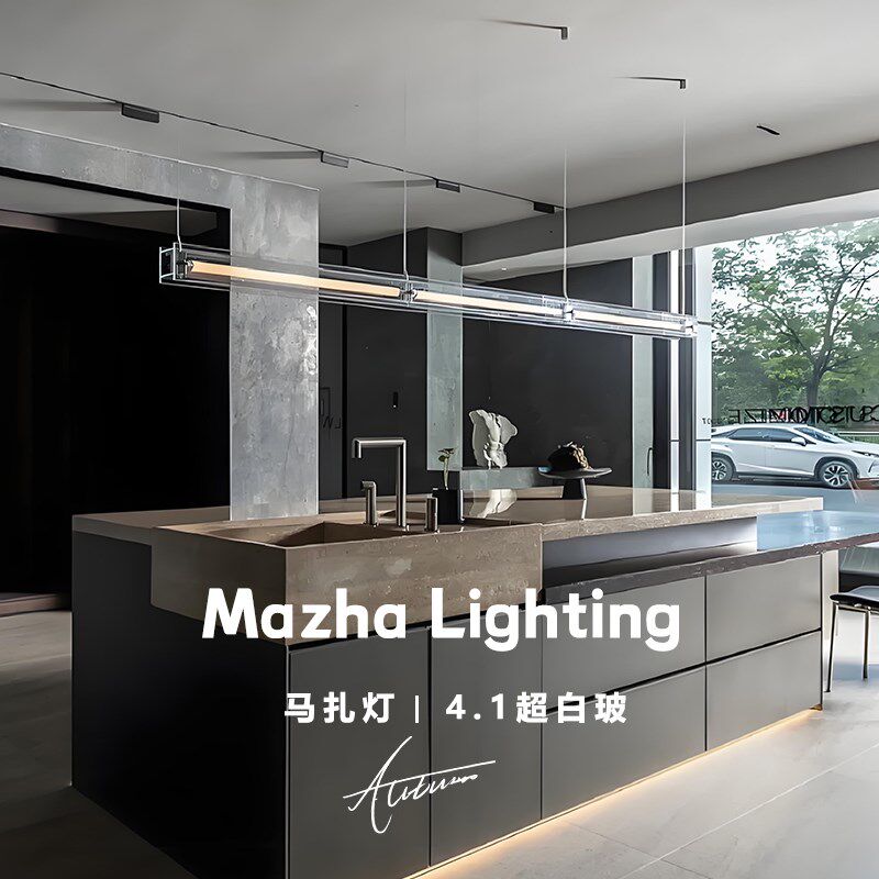 光映 极简餐厅吊灯工作室几何岛台吊灯设计师吧台玻璃长条马扎灯