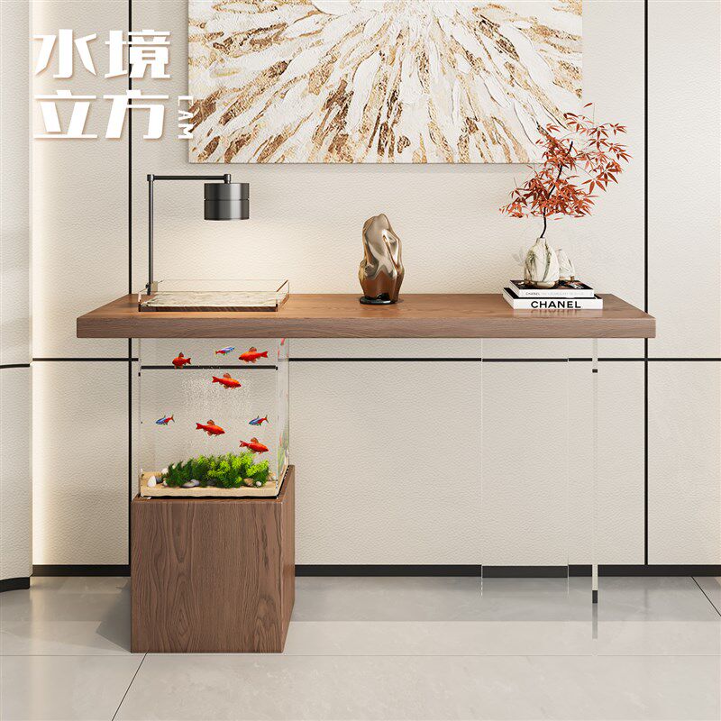 现代风玄关台设计师高级感入户玄关桌鱼缸造景新型条案实木玄关柜