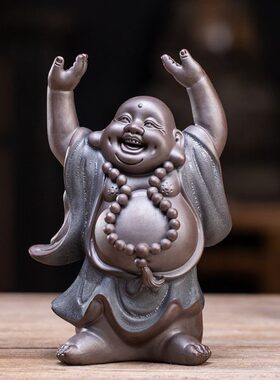 陶瓷弥勒佛摆件大肚笑佛新中式禅意客厅玄关博古架办公室书房桌面