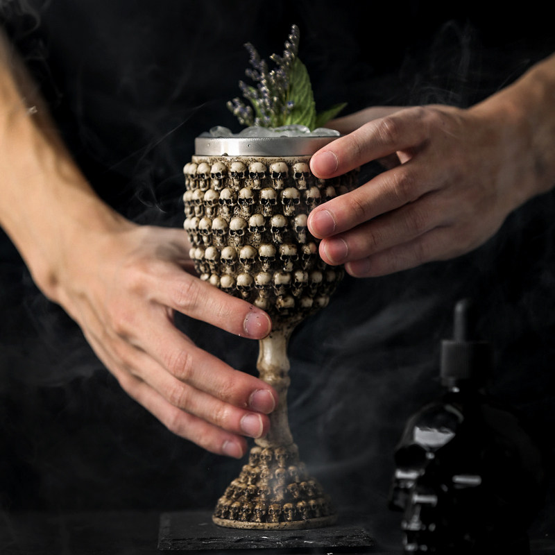 仿古个性骷髅酒杯鬼头高脚杯不锈钢威士忌杯红酒杯创意酒吧一口杯