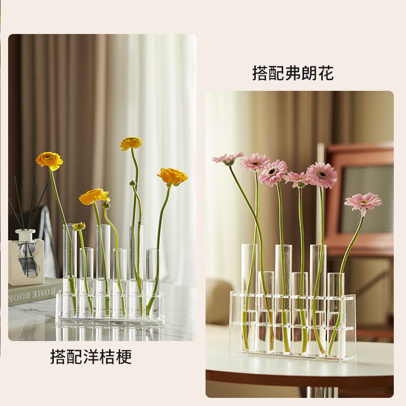 一排试管花瓶玻璃摆件客厅桌面插花创意水培透明玫瑰水养亚克力小图片