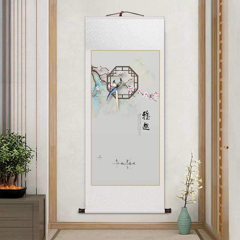 喜上枝头国画花鸟卷轴挂画新中式客厅装饰画温馨书房茶室玄关壁画