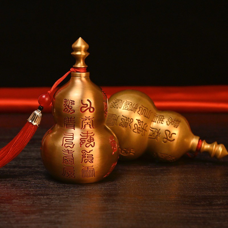 纯黄铜彩绘葫芦摆件开口空心八卦紫薇讳招财挂件客厅车载装饰品