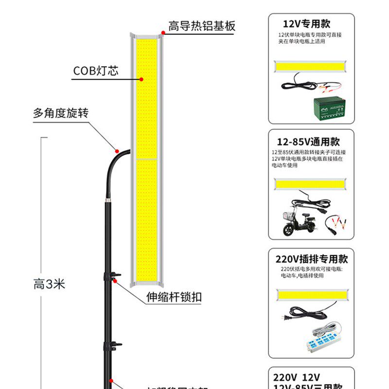 超亮防水12V夜市灯48通用伏led摆摊灯电瓶灯户外节能地摊照明灯
