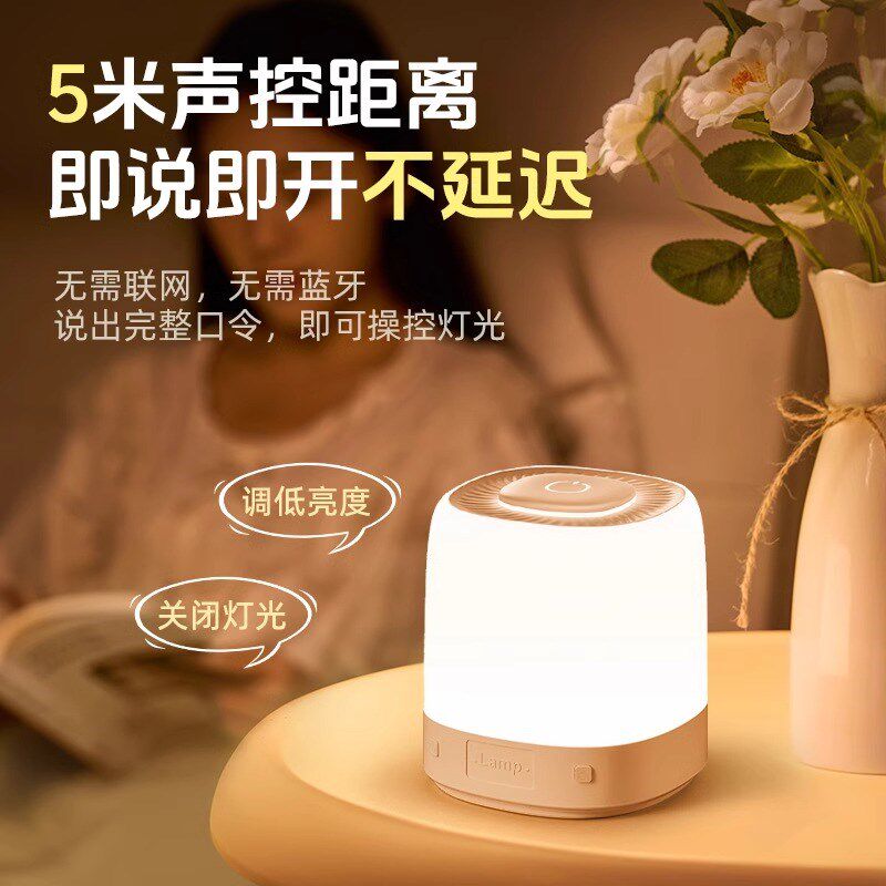 智能语音控制小夜灯充电款声控卧室床头夜间台灯家用高级2025新款