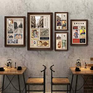 民国风装饰画 画怀旧覆古老照片海报火锅店饭厅壁画 画老上海风茶