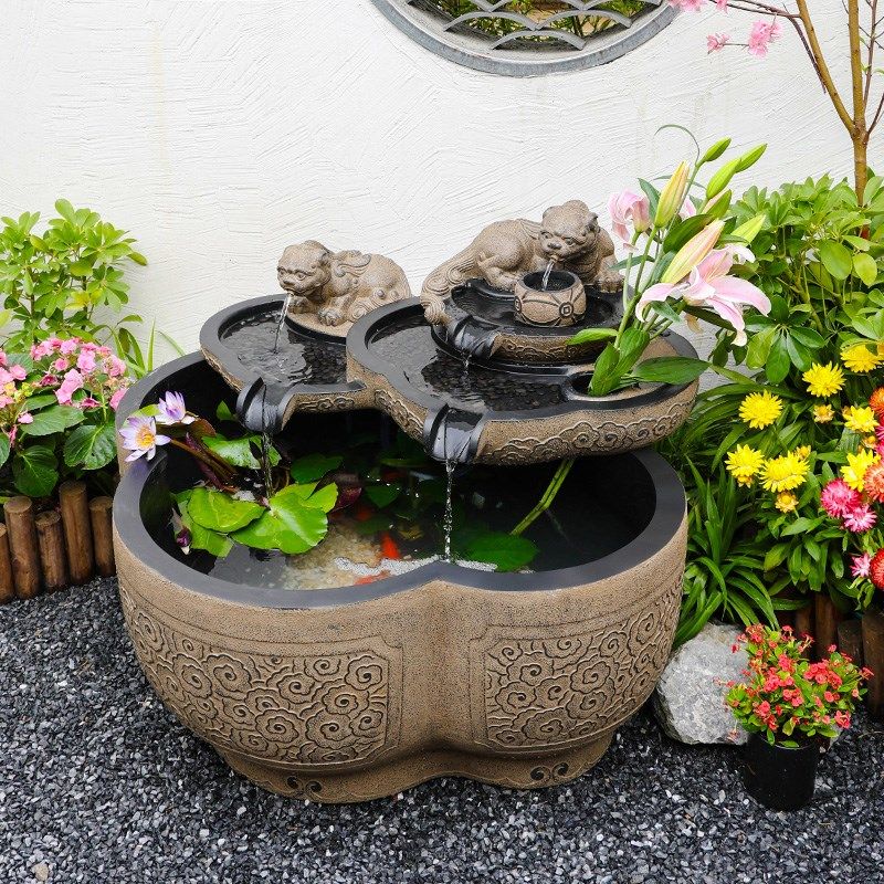 庭院花园流水鱼池室外露台循环水系摆件大型鱼缸造景布置喷泉水池