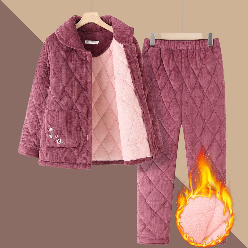 中老年人冬装女妈妈睡衣夹棉加厚老人衣服奶奶家居服冬季保暖套装