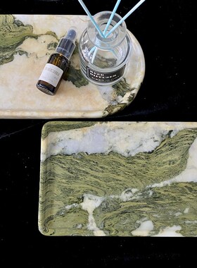 绿野仙踪轻奢托盘家用大理石置物盘首饰收纳绿色大理石香薰盘摆件