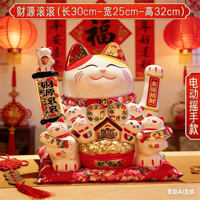 大号陶瓷招财猫摆件店铺开业自动摇手收银台礼品发财猫电动招手