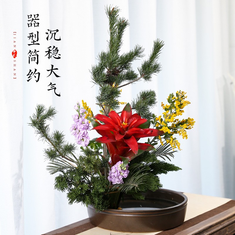 剑山插花器花瓶陶瓷中式插花六大容器瓶盘缸碗竹筒竹篮新中式花器