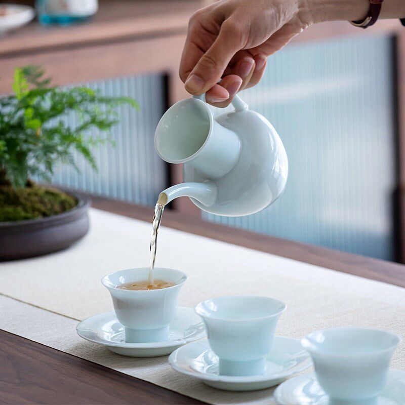 唐宋茶事影青瓷功夫茶具套装家用陶瓷薄胎甜白瓷盖碗茶杯茶壶