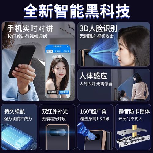 全自动指纹锁防盗入户门智能门锁电子人脸识别密码锁家用门锁