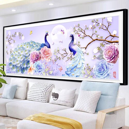 2023新款5d钻石点贴画百鸟朝凤凰水晶客厅满钻花开富贵孔雀十字绣