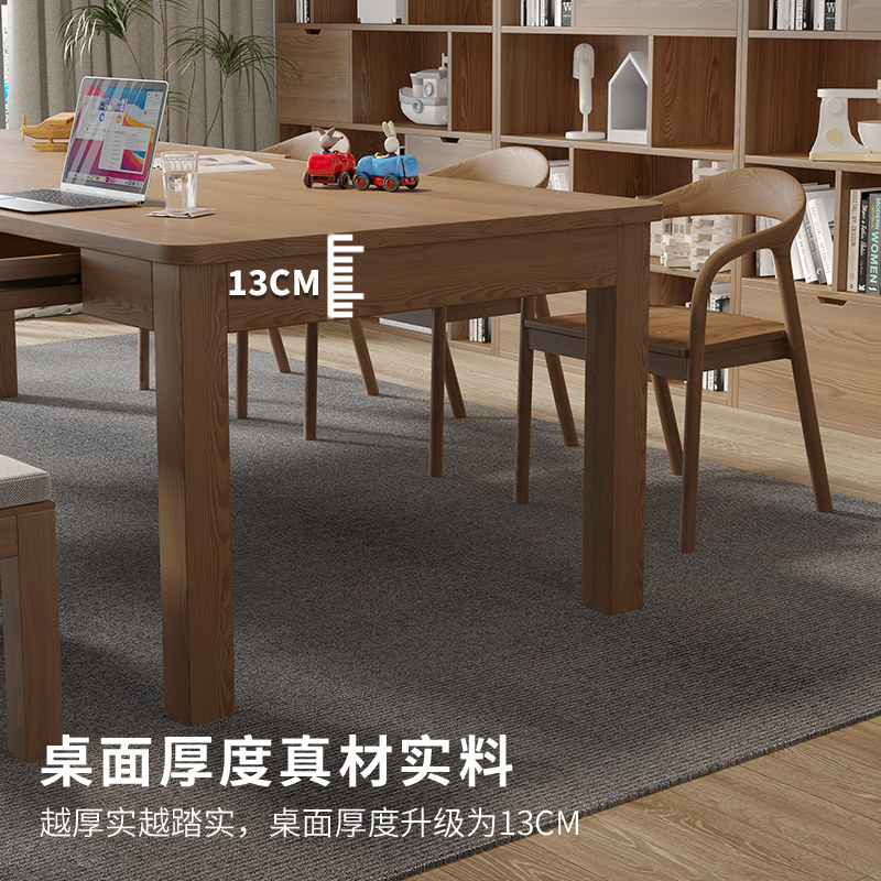 去客厅化书桌配沙发休闲区学习阅读桌椅长工作台带抽屉实木大书桌