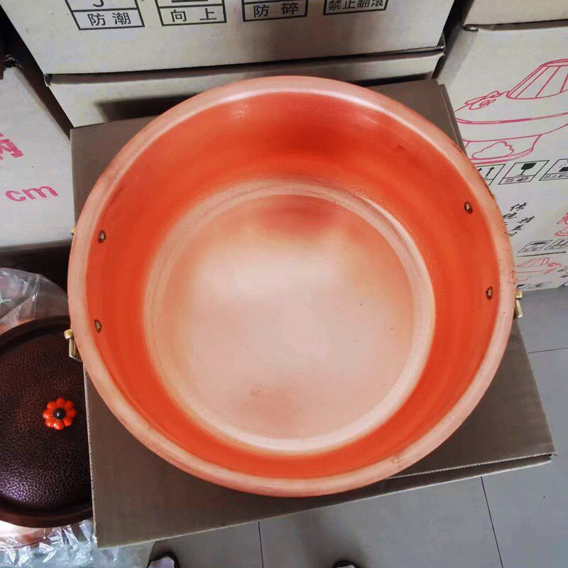 中式复古风纯手工锻打肌理回纹双耳电磁紫铜汤煲炖锅红铜锅铜火锅