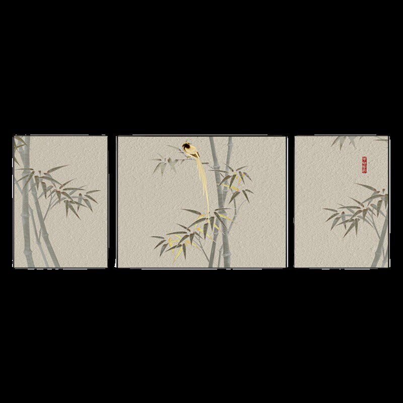 竹子新中式客厅竹报平安装饰画三联画沙发背景墙挂画寓意壁画中式