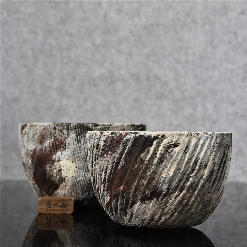 素八九手工粗陶斑驳条纹日式块根植物球兜龙舌兰枯陶瓷简约花盆多