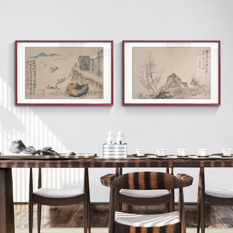 新中式客厅电视墙装饰画沙发后面背景墙挂画饭厅横版大气免打孔