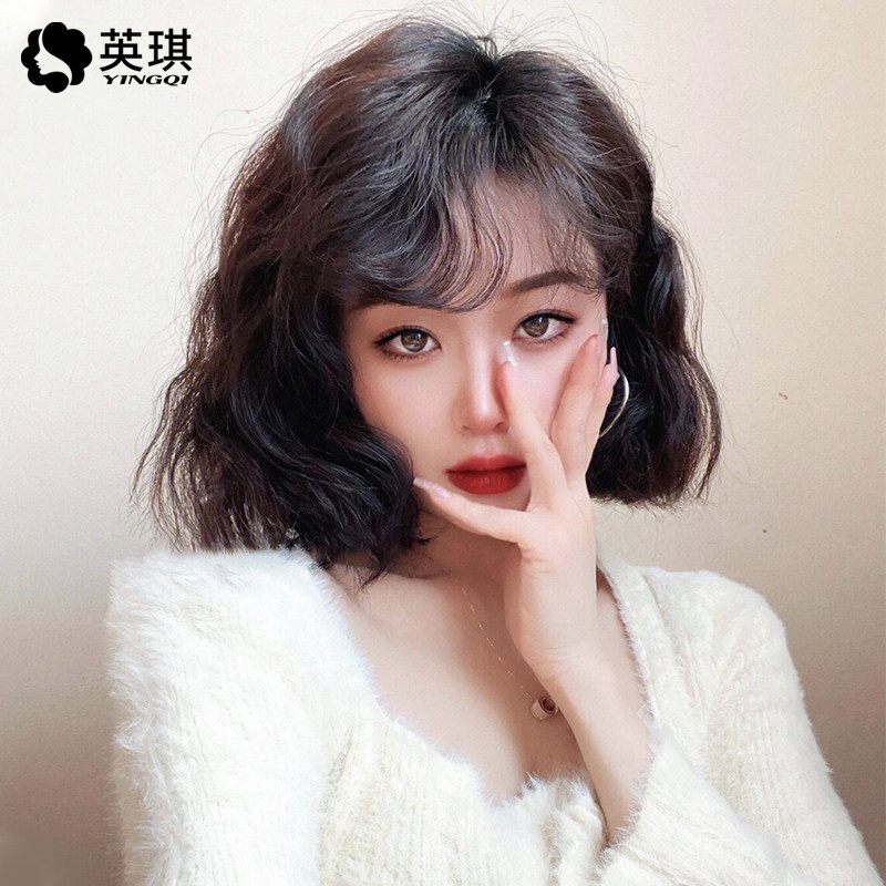 英琪假发女短发港风复古羊毛卷空气刘海短卷发自然全头套全真人发