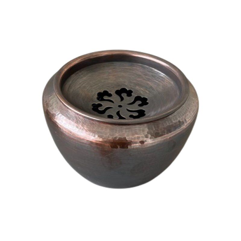日式手工烧色紫铜纯铜建水茶洗功夫茶水盂带盖茶盂钵型过滤茶渣缸