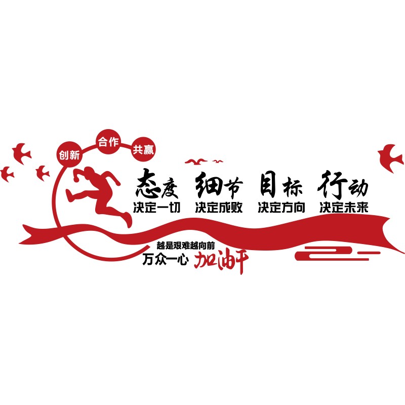 企业文化背景墙布置办公室墙面装饰公司团队创意激励励志标语墙贴