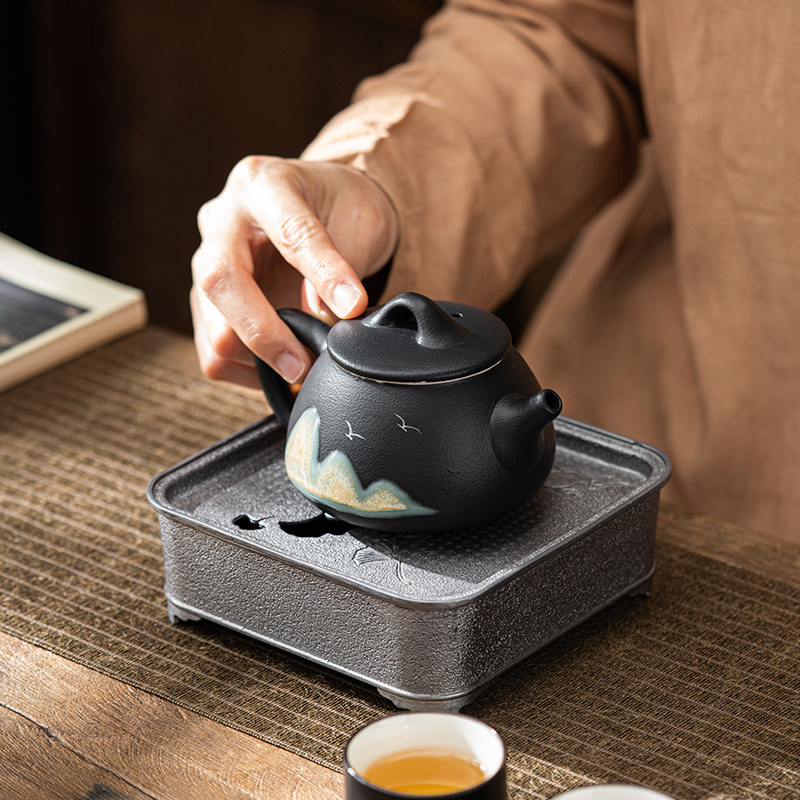 陶瓷茶壶泡茶家用黑色复古过滤单壶功夫茶具粗陶简约冲泡茶壶小号