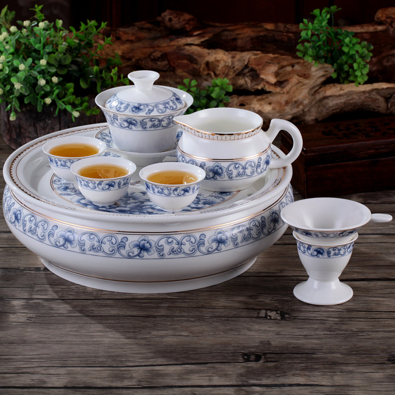 圆形陶瓷储水式茶盘 10英寸 12英寸整套潮汕工夫茶具茶洗套装茶船