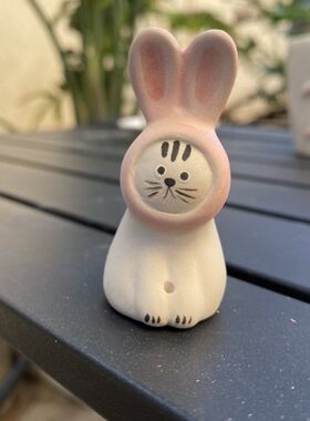 兔子猫咪陶瓷香插摆件汽车内饰香薰摆件高温釉下彩彩绘