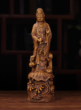 木雕观音摆件大号公司家用供奉南海观世音菩萨实木雕塑佛像工艺品