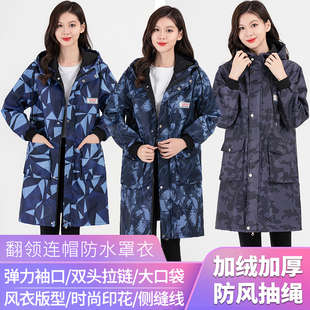 秋冬加绒加厚连帽时尚新款罩衣大人女厨房防水围裙长袖外套工作服