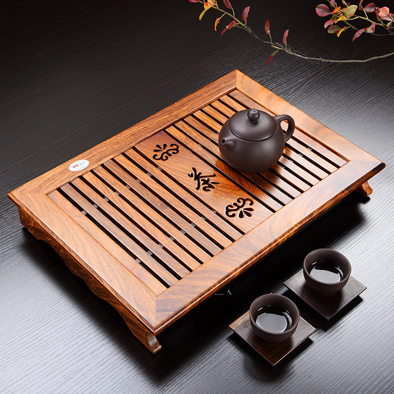 茶盘实木家用鸡翅木花梨木制茶台抽屉排水式大号茶海茶托功夫茶具
