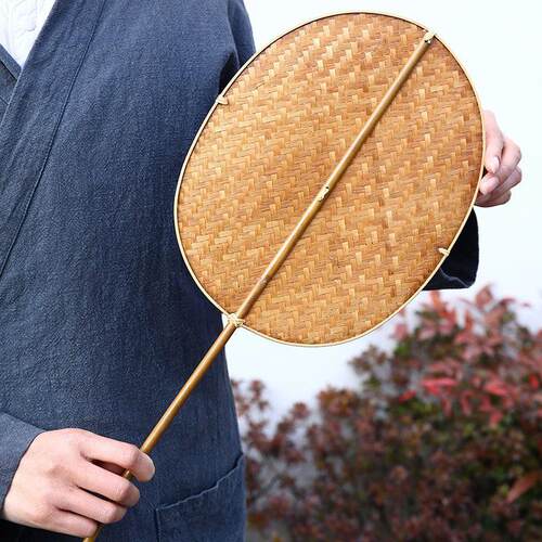 竹编织团扇老式双面汉服掌扇手工国风中式扇子纳凉夏季蒲扇古风