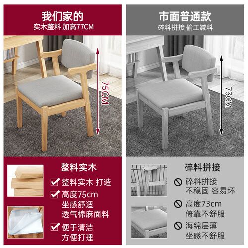 实木餐椅家用书桌椅简约卧室书房办公电脑椅写字靠背椅子学习久坐