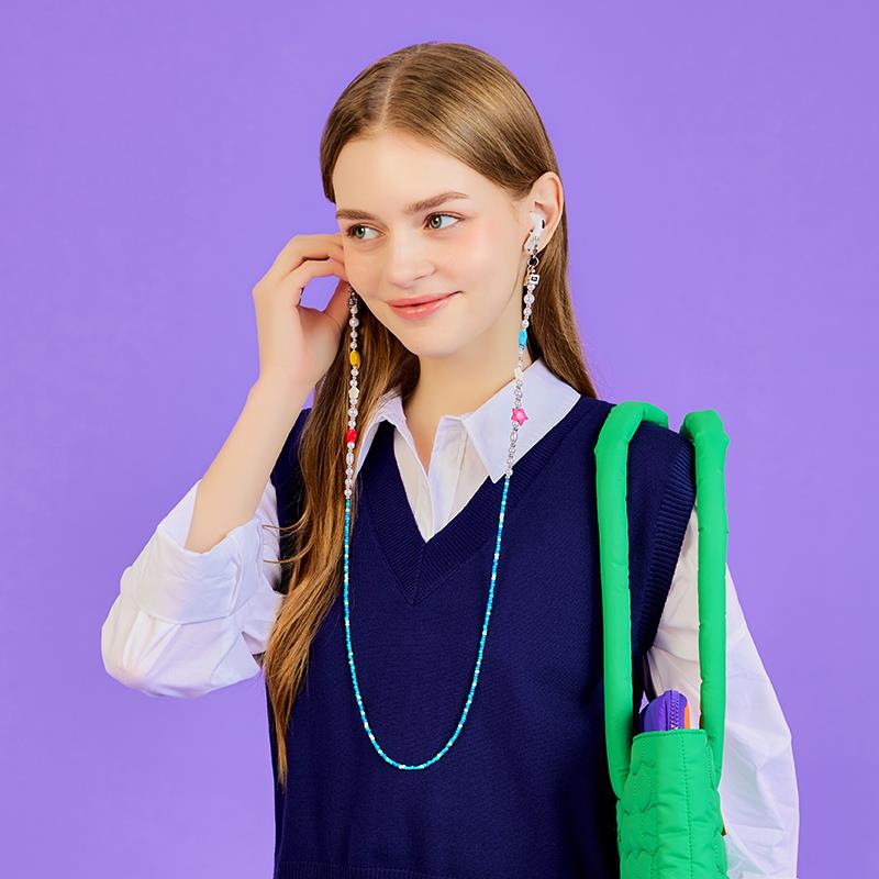 wigglewiggle撞色珠子手机长链挂颈斜挎绳收纳包大人小孩通用挂件