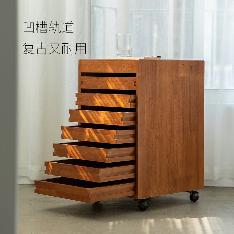 北欧实木简约抽屉式文件柜办公室书房可移动文具收纳柜沙发边几柜