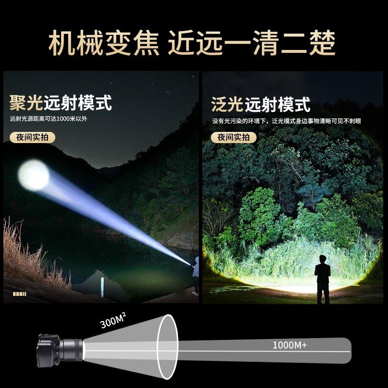 黄光头灯2025新款强光超亮户外登山野外充电式头戴式照明灯手电筒