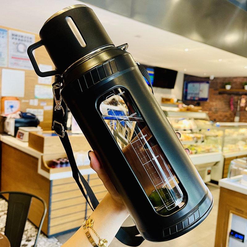 双层刻度玻璃杯男士大容量2000ml水壶户外便携泡茶杯子1000ml水杯
