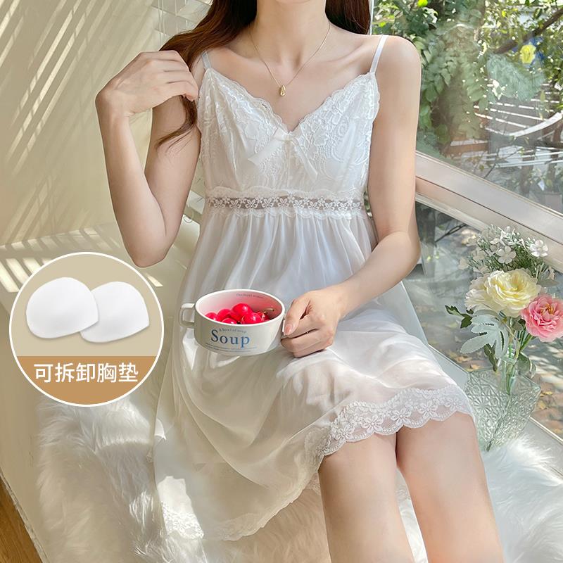 甜美可爱宫廷风蕾丝睡裙女夏薄款短袖公主风法式睡衣家居服可外穿