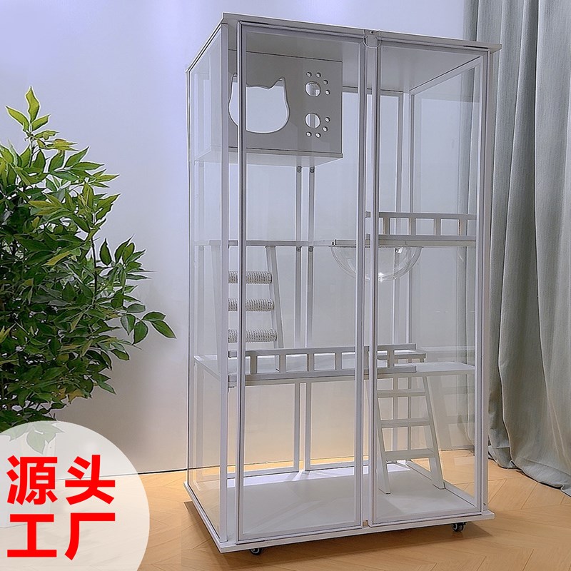 全景玻璃猫别墅家用实木猫笼子大型高颜值猫舍豪华猫屋子猫柜室内