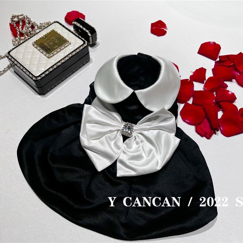 YCANCAN 新款黑色宠物猫狗衣服马尔济斯婚纱可爱公主裙礼服裙缎面