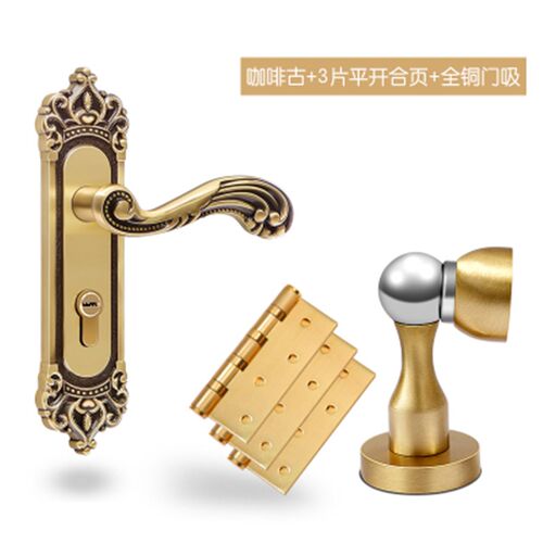 纯铜欧式房间门锁复古卧室木门锁具套装室内全铜门把执手静音门锁