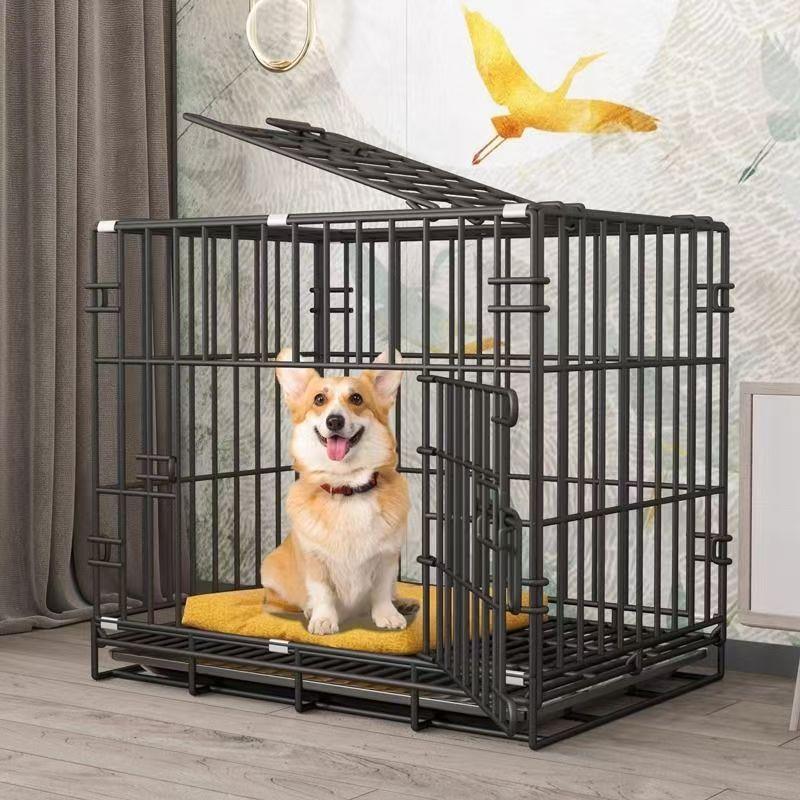 宠物粗丝狗笼折叠笼带天窗托盘金毛泰迪狗笼子铁笼子猫狗室内窝