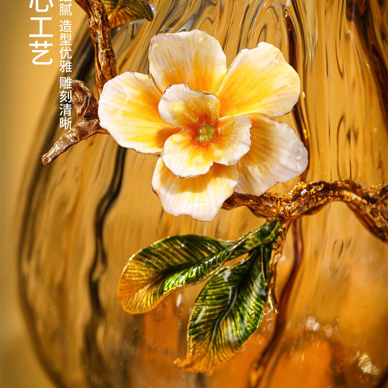 轻奢高端珐琅彩玻璃花瓶摆件客厅插花高级感艺术干花器桌面装饰品