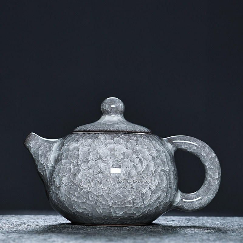 青瓷茶壶单壶手工泡茶壶黑冰陶瓷哥窑冰裂纹功夫茶具带过滤西施壶图片