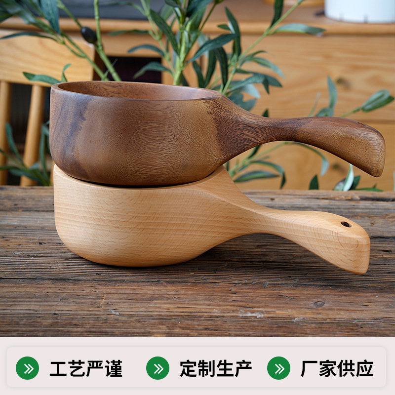 韩式整木手柄大水瓢网红吃播大号相思木实木量勺桑拿榉木面碗厨具