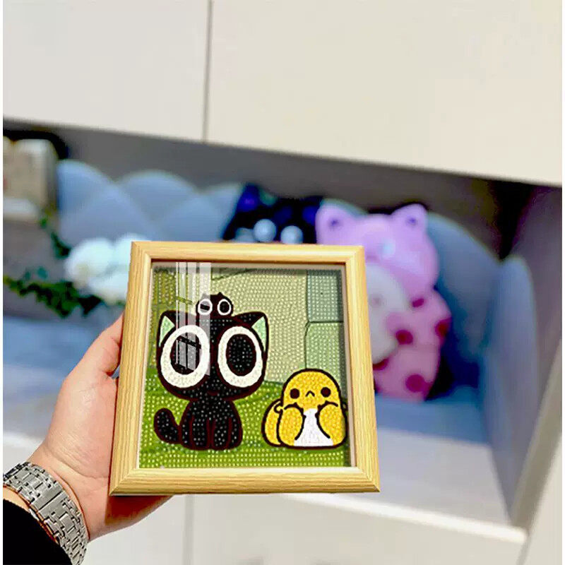 罗小黑小猫满钻带框钻石画