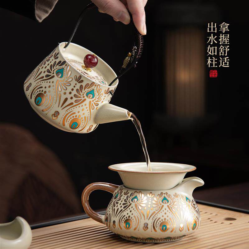 汝窑功夫茶具套装户外旅行男士复古便携式喝泡茶壶茶杯一套带茶盘